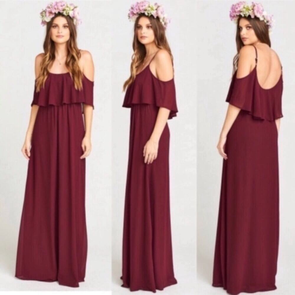 Show Me Your Mumu SMYM Caitlin merlot ruffle maxi dress NEW SMALL - Picture 2 of 6